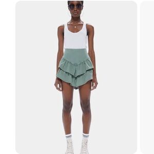 MOTHER Denim TIERED RUFFLED MINI SKIRT in Loden Frost Green Size 30
